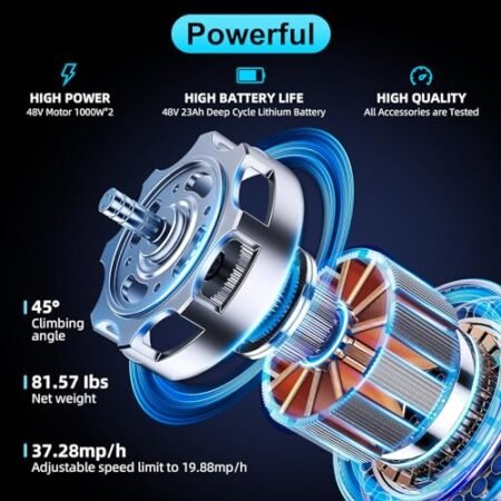 Electric Bike with 54.6V 2A Charge Ebike Electric Mountain Bike for Adults with 1000W*2 Motor,37.28mph Max Speed