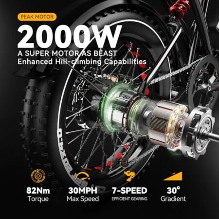 Auloor S4 Electric Bike,2000W Motor(3000W Peak) with 48V 25Ah Battery,70+ Miles Long Range, 30Mph Fat Tires Ebike, All-Terrain, Ideal for Commuting, Off-Road, Unisex E-Bike