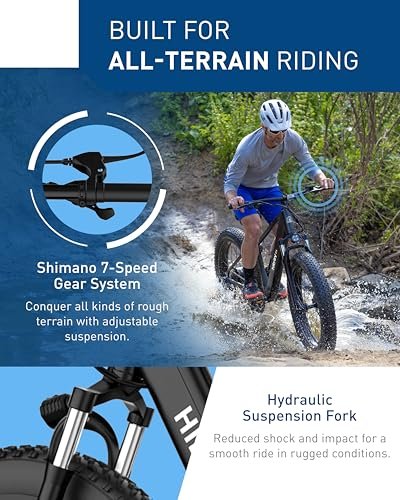 Hiboy P6 Electric Bike for Adults, 28MPH 62.1Miles Range 1000W Peak Motor 48V 13Ah Removable Battery Ebike, 26” x 4.0″ Fat Tire Electric Bicycle, Shimano 7 Speed, Hydraulic Suspension, UL Certified - Image 5