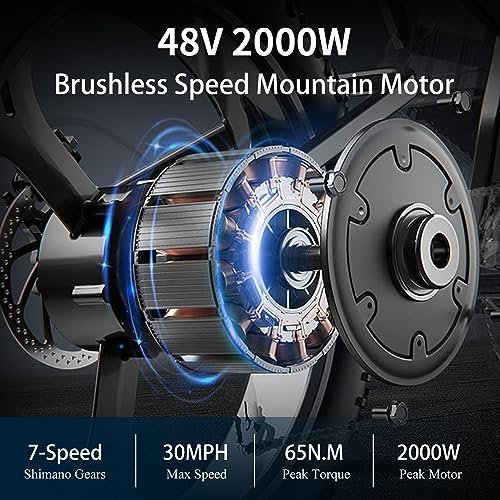 Electric Bicycle for Adult,2000W Motor Electric Bike, 48V 25/30AH Removable Battery, 30MPH, 20″ x 4.0 Fat Tire EBike 7 Speed Electric Mountain Bike - Image 4