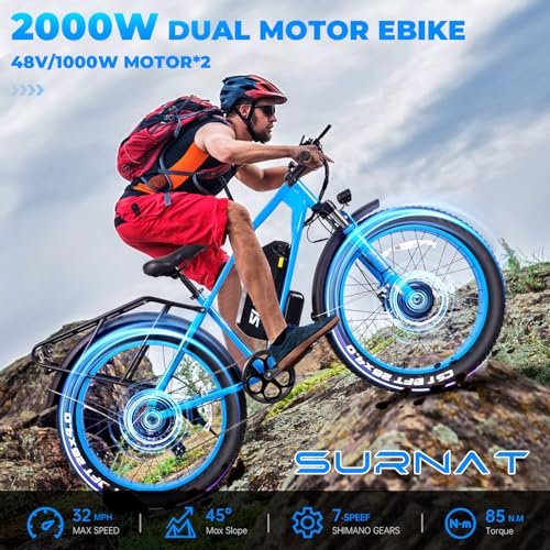 Electric Bike for Adults – Dual Motor AWD 2000W 32MPH Ebike with 48v/22.5Ah Removable Battery, 26×4.0 Fat Tire Mountain Electric Bicycle, Hydraulic Disc Brake E-Bike for Men Women - Image 5