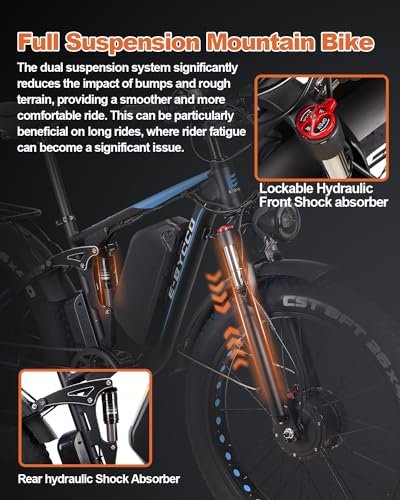 E·Bycco 2000W Peak 3000W Dual Motor Electric Bike for Adults, 52V 23Ah Battery E-Bicycle, 37MPH & 80Miles, Hydraulic Disc Brake, 26” Fat Tire All Terrain Commuter E-Bike, Front/Full Suspension