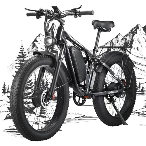 2000W Electric Dirt Bike for Adults with 52V 23AH Battery, 35MPH Dual Motor Ebike 26″ Fat Tire for Men, 70 Miles Electric Bicycle with 7 Speed Gears Dual Suspension Damping for Road Mountain Snow - Image 6
