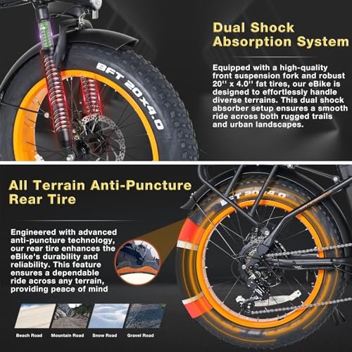Fat Tire Folding Electric Bike, 48V & 624Wh Lithium Removable Battery, Peak 1100W Brushless Motor, Max Speed 28Mph, M5 Large LCD Display, Suspension, Step-Over/Thru Frame - Image 6
