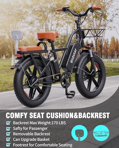 1000W Electric Bike for Adults,30MPH 30-70Miles 48V 15AH Removable Battery Ebike 20″ x 4.0 Fat Tire Beach Mountain Commuting Electric Bicycles 2 Seater W/Fork Suspension UL2849