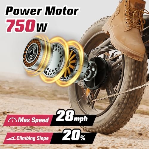 E2 Electric Bike for Adults,750W Ebike with 48V13Ah Removable Battery,All-Terrain 20″ Fat Tire Electric Bikes Up to 28MPH & 46.6Miles,Full Suspension,Cruise Control,UL Certified,Moped E-Bike - Image 6