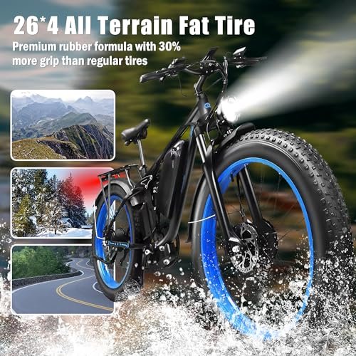 Ebikes Dual Motor, Electric Bike for Adults, 2000w Fat Tire Ebike 35mph Dual Motor Electric Bike with Removable 48v, All Terrain Ebikes for Adults, Full Suspension 26″ Awd E Bike 22.4ah Battery