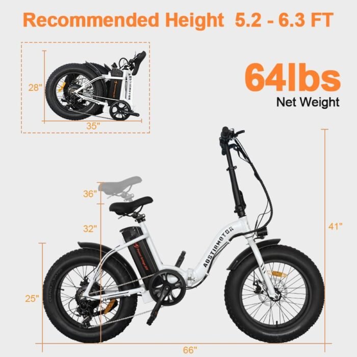 aostirmotor 500W 25MPH Folding Electric Bike 20 x 4 inch Fat Tire E Bikes for Adults Electric Foldable Ebike,Electric Mountain Bike Snow Beach Bicycle with Shimano 7 Speed - Image 4