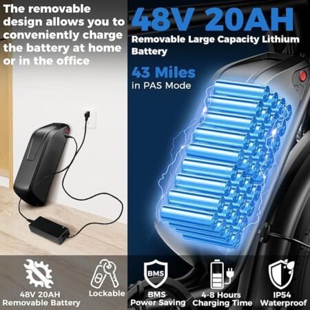 Electric Bike for Adults, 1000W Electric Bicycles, 48V/20Ah Removable Battery Electric Mountain Bike, UP to 31 MPH 70KM Long Range, 7 Speeds, 20″*4.0 Fat Tire Ebike