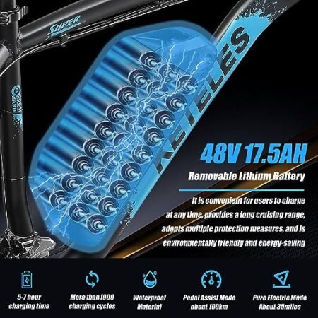 1000W/2000W Electric Bike for Adults Electric Bicycle Electric Mountain Bike with 48V 17.5AH/23AH Removable Battery 26″ Fat Tire Ebike 21-Speed Gears Hydraulic Disc Brake Electric City Bike