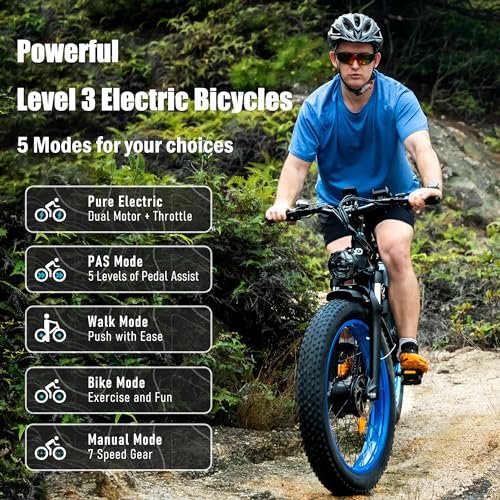 Ebikes Dual Motor, Electric Bike for Adults, 2000w Fat Tire Ebike 35mph Dual Motor Electric Bike with Removable 48v, All Terrain Ebikes for Adults, Full Suspension 26″ Awd E Bike 22.4ah Battery - Image 4