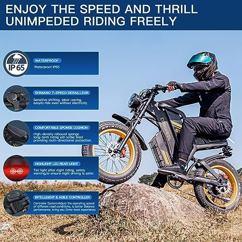 GT20 Electric Bike for Adults, Electric Dirt Bike with 1500W Motor 48V/25Ah Removable Battery, Up to 31MPH & 93 Miles, Electric Motorcycle with 7-Speed, 20″ x 4.0 Fat Tire Ebikes for Adults - Image 4