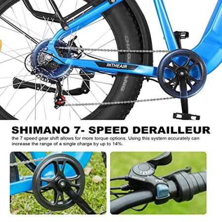 Electric Bike – 750W Motor Ebike for Adults, 26″ Fat Tire Electric Bicycle, 48V 14.5AH Removable Battery, 28MPH Snow Beach Mountain E Bike, 7 Speed, LCD Display