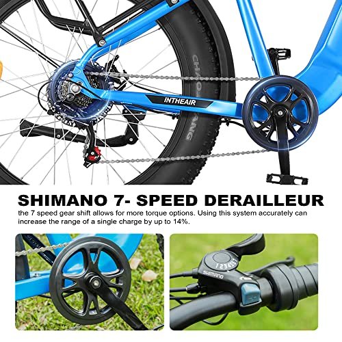 Electric Bike – 750W Motor Ebike for Adults, 26″ Fat Tire Electric Bicycle, 48V 14.5AH Removable Battery, 28MPH Snow Beach Mountain E Bike, 7 Speed, LCD Display