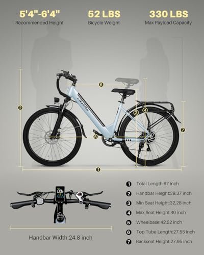 Seeker S 26″ Electric Bike for Adults, UL 2849 Certified, Step Through Electric Bicycle with 350W Motor, 36V 9Ah Removable Battery, 20MPH E-Bikes with 7-Speed & Front Suspension