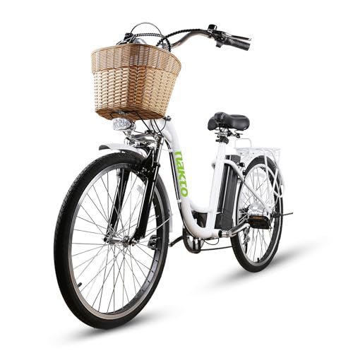 NAKTO 22″/26″ Electric Bike for Adults 250W/350W City-Electric Bike Sporting 6-Speed Gear Electric Bicycles 36V 10.4/12Ah Removable Lithium Battery Ebike for Female Male