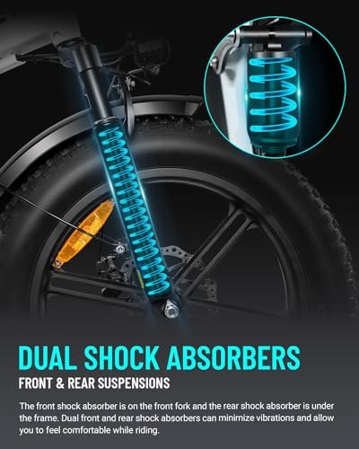 Tank 1500W Peak Electric Bike for Adults, 28MPH 65Miles Folding Electric Bike, 48V 15AH Removable Battery Folding Ebike, 20” *4.0 Fat Tires Ebike for Adults, Full Suspension