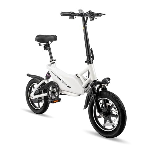 Winado 14″ Electric Bike for Adults, Folding Electric Bicycle 350W Motor with Pedal, Dual Shock Absorber, Dual Disc Brakes, Max Range 20Miles, Foldable Commuter City Ebike for Adults/Teens, White