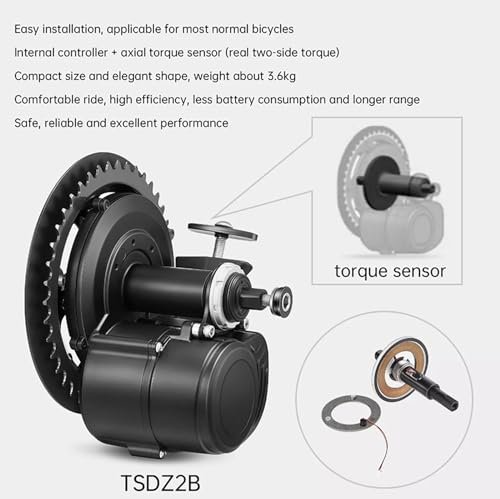 TSDZ2B 48V 500W Mid Drive Motor Kit Torque Sensor Electric Bike DIY Concversion Kit Ebike Central Engine for Bottom Bracket 68-73mm Mountain Bike City/Road Bicycle
