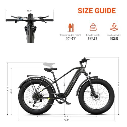 SISIGAD Electric Bike for Adults, Fat Tire Electric Bike,26″ All-Terrain Bicycle, Peak 1400W Motor, 50Miles Range and 32MPH Top Speed, 48V 15Ah Removable Battery,7-Speed Ebike