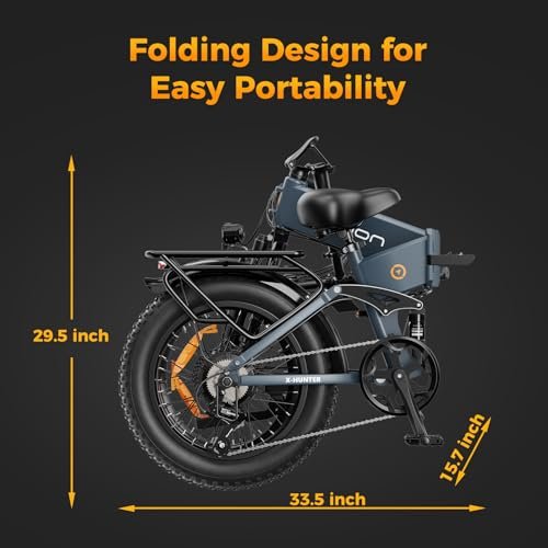Jasion X-Hunter Electric Bike for Adults,1400W Peak Motor 30MPH Max Speed 48V 13AH Removable Battery, Full Suspension System Design,20”*4.0 Fat Tire Foldable Ebike,7-Speed Bicycles,Blue+Blue