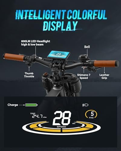 P5 II/P5 Electric Bike for Adults Peak 1700W/1000W 28-32Mph 48V 20Ah Fat Tire Electric Bike 24*4.0 Long Range Electric Bicycle Full Suspension Electric Mountain Bike 7 Speed Ebike Men E Bikes - Image 6