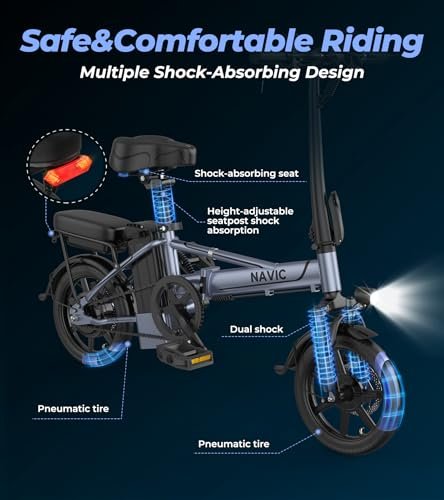 NAVIC CB6 Electric Bike for Adults, 750W Peak Power Folding Ebike, 22Mph Max Speed, 499.2Wh Removable Battery, 14″ Adults Electric Bicycle, Max 28Miles Long Range, Mini E Bikes