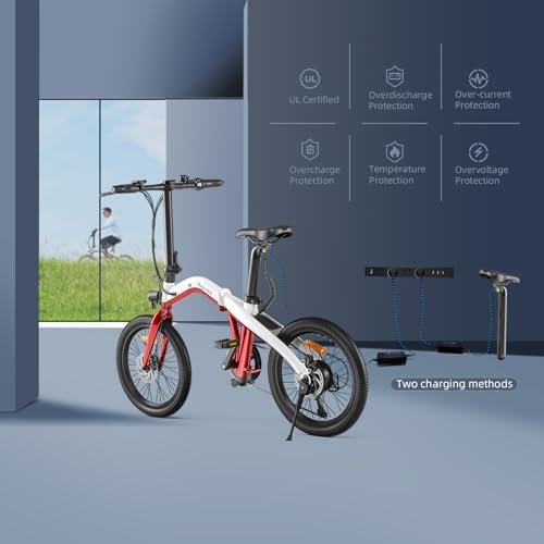 T10 Electric Bike for Adults, 250W 60 Miles Removable 36V Battery Ebike, 20″ UL Certified Electric E Bike with 7-Speed, 2 Riding Modes Adult Electric Bicycles for Commute