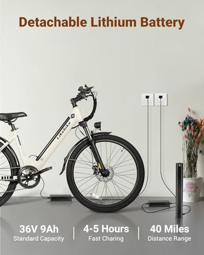 Seeker S Electric Bike for Adults 350W(Peak 540W) 26 inch Electric Bicycle Step Thru Ebike, with 36V/9Ah Battery, 20MPH, 7-Speed Gears and Front Suspension, UL 2849 Certified E-Bikes - Image 4
