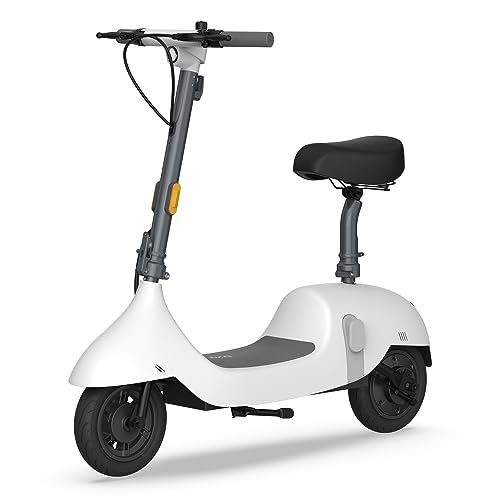 OKAI EA10 Electric Scooter with Seat for Adults, Max 25-35 Miles Range & 15.5 MPH, Electric Moped Scooter with 10″ Vacuum Tires, Detachable Battery, LED Screen, Dual Brake