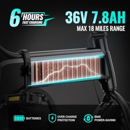 TST Foldable Electric Bike for Adults, Small Electric Bicycle 500W Peak Motor, Commuter Ebike 18MPH, Max 18 Miles Range, 14″ Pneumatic Tires Portable Electric Bike with Smart LED Screen