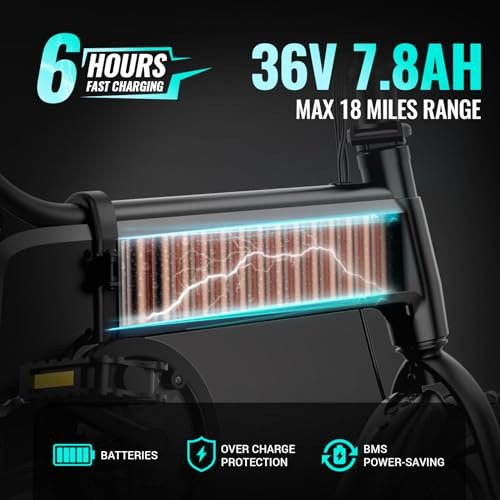 TST Foldable Electric Bike for Adults, Small Electric Bicycle 500W Peak Motor, Commuter Ebike 18MPH, Max 18 Miles Range, 14″ Pneumatic Tires Portable Electric Bike with Smart LED Screen