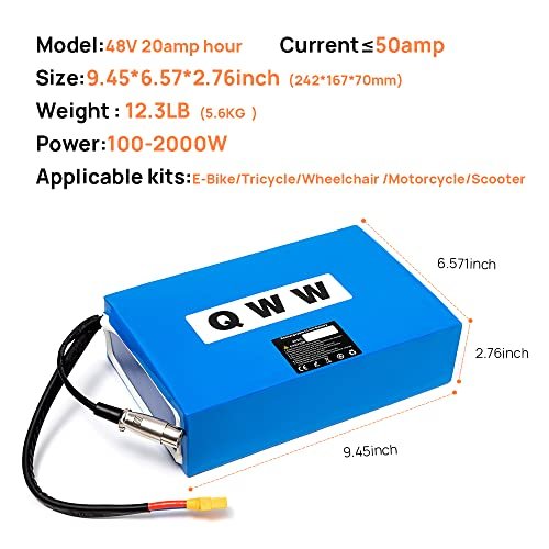 QWW 48V 20AH 50amp Battery for Electric Bicycle,48V20AH 0-2000W Battery Suitable for Electric Bicycles, Electric Scooters, etc - Image 5