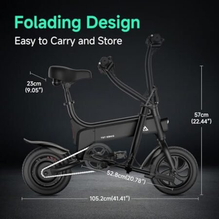 TST Folding Electric Bike, Electric Bicycle 450W Peak Motor, Ebike 16MPH,Up to 15 Miles, 12″ Pneumatic Tires for Better Driving Experience, Adjustable Seat and Dual Fenders