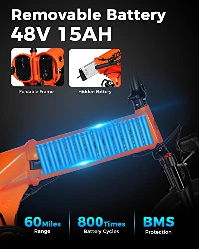 XL 750W Folding Electric Bike,Mobile Phone App Control Ebike, 8-Speeds Ebike for Adults 48V 15AH Removable Hidden Battery City Ebike 20″ 4.0 Fat Tire Commuting Ebike - Image 5