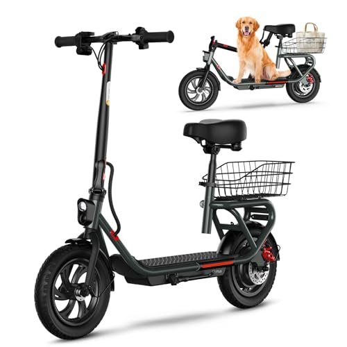 TST Electric Scooter with Seat for Adult, 20 Miles Range&19 Mph Power by 650W Peak Motor, 12″ Pneumatic Tire&Height Adjustable Seat, Foldable Commuter Scooter with Hook&Carry Basket - Image 6