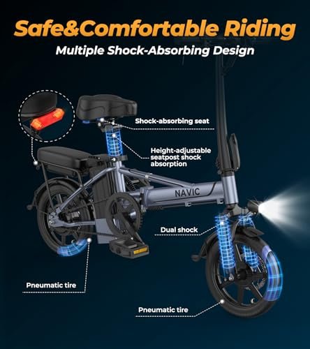NAVIC CB6PRO Electric Bike for Adults, 750W Peak Power Folding Ebike, 22Mph Max Speed, 749Wh Removable Battery, 14″ Adults Electric Bicycle, Max 40Miles Long Range, Mini E Bikes