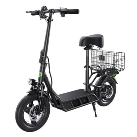 isinwheel Electric Scooter with Seat for Adult 700W Motor, Full Suspension, 21mph Top Speed, 28 Miles Range, 480Wh Battery, Turn Signal Light, 14″ Foldable E Scooter for Adults