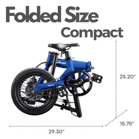 Nemo Folding Electric Bike Compact Ebike 250W Front Hub Motor 36V 7Ah Removable Battery Lightweight 16″ Single Speed Foldable Bicycle City Commuter UL 2849 Certified 34 Pounds