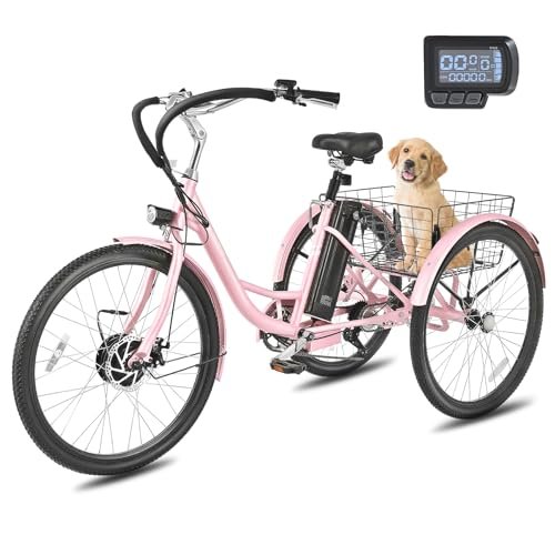 Viribus Electric Tricycle for Adults, 350W Electric Trike 7 Speed with UL 36V 13Ah Battery, 3 Wheel Electric Bikes for Adults with Dual Chains, E Trikes for Women Men Seniors, 330 lb. 24 26 inch