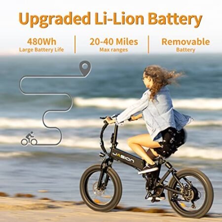 Jasion EB7 2.0 Electric Bike for Adults, 1200W Peak Motor 28MPH Max Speed Folding Ebike, 48V 10AH Removable Battery, 20″ Fat Tire with Dual Suapension, 7-Speed Electric Bicycles, UL Certifiled