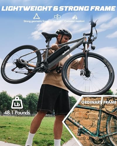 Racer Electric Bike for Adults – 21-Speed Mountain Lightweight Ebike with 500W Peak Brushless Motor, 375Wh Removable Battery, 26X2.1 Tire Step Over E-MTB,E Bikes Grey with Rear Rack& Guards - Image 3