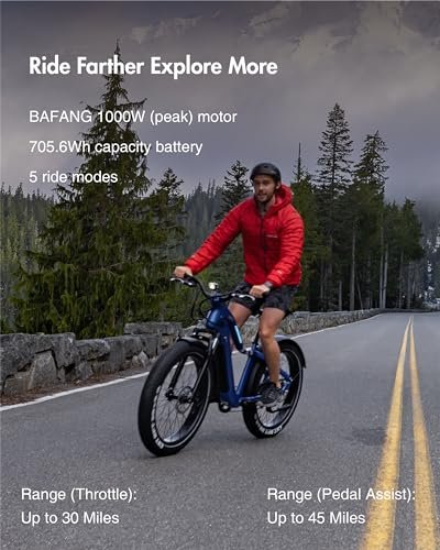 OKAI Ranger Electric Bike, 45 Miles Fat Tire eBike with Suspension Fork, 28mph Power by 1000W Motor, 8-speed Drivetrain, All Terrain Electric Bike for Adults, 705.6Wh Removable Battery Heavy-duty Bike