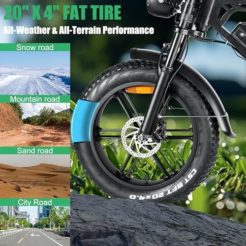 V20 3.0 Ebike 1000W-1500W Brushless Motor, 48V/15Ah Lithium Battery, 20″ x4.0 Fat Tire Electric Bike, Snow, Road, Mountain Electric Bicycle - Image 3
