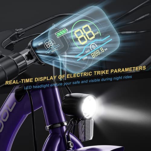 NAIZEA Electric Tricycle Adult Electric Bicycles, 350W 36V Electric Trike, 24″ 26″ 3 Wheel Electric Bike Ebike E Bicycle with Removable Battery, Motorized Trike with Basket for Women Men - Image 4