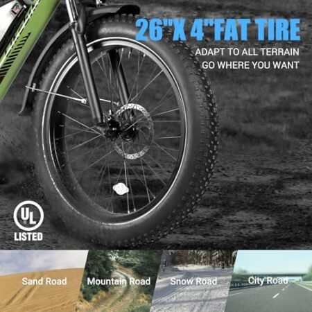 Lander Electric Bike for Adults,26″ Fat Tire Electric Mountain Bike with 500W (Peak 720W) 48V 13Ah Battery, 25MPH, UL 2849 Certified,E-Bike 7 Speed&Front Suspension E-Bicycles