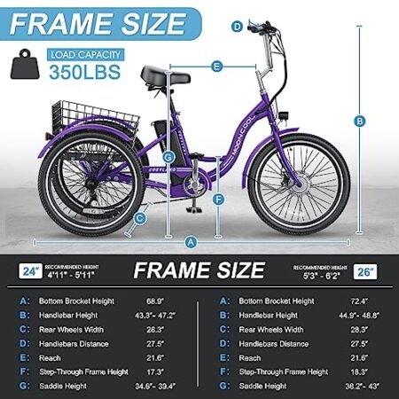 NAIZEA Electric Tricycle Adult Electric Bicycles, 350W 36V Electric Trike, 24″ 26″ 3 Wheel Electric Bike Ebike E Bicycle with Removable Battery, Motorized Trike with Basket for Women Men