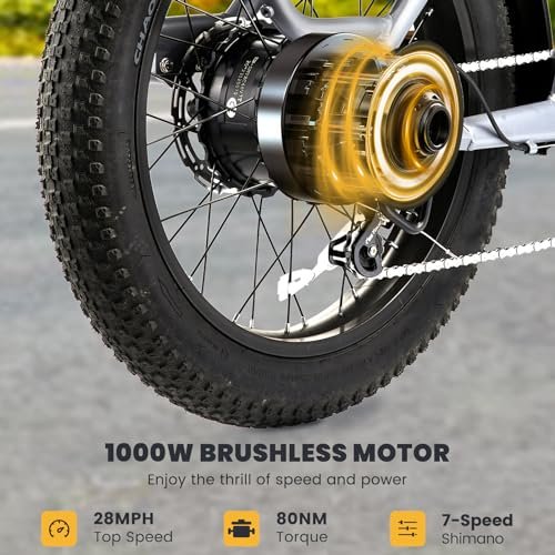 Wagen Electric Bike for Adults, 1000W Cargo E Bike with 48V 15.6+10.4AH Dual Battery, 28MPH 120Miles Step-Thru Design E Bike for Adults, 20″ Fat Tire Cargo Electric Bicycle - Image 5