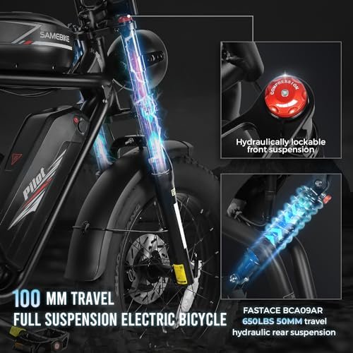 SAMEBIKE Electric Bike for Adults 37Mph 4000W Peak Electric Dirt Bike Motor Ebike 18Ah/36Ah 20″ 4.0 Fat Tire Adult Electric Bicycles Full Suspension E-Bike