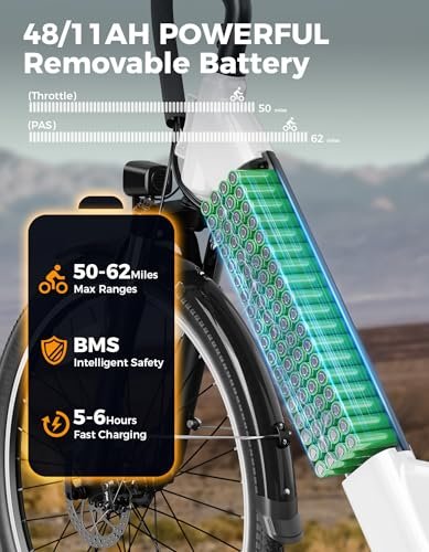 Jasion Roamer ST Electric Bike for Adults, 1200W Peak Motor Max 62miles & 28MPH City Cruiser Ebike,26” Commuter Ebike, 528WH Removable Battery,7-Speed Electric Bicycles, Front Suspension Bicycles - Image 3